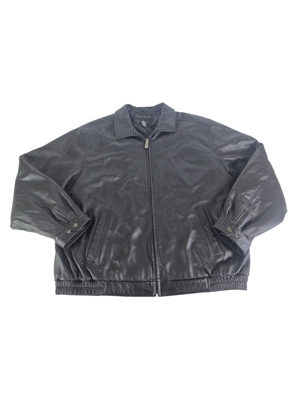 Croft & Barrow Black Leather Jacket Mens XLT  Zip Front Quilt Lined Classic Fit